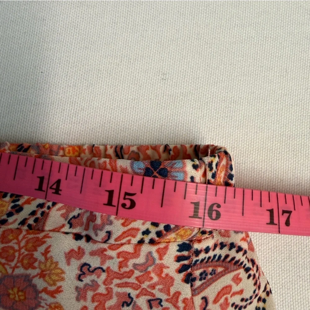 Max Studio Floral Pink Blue Paisley Button Front Detail Tiered Boho Maxi Skirt L